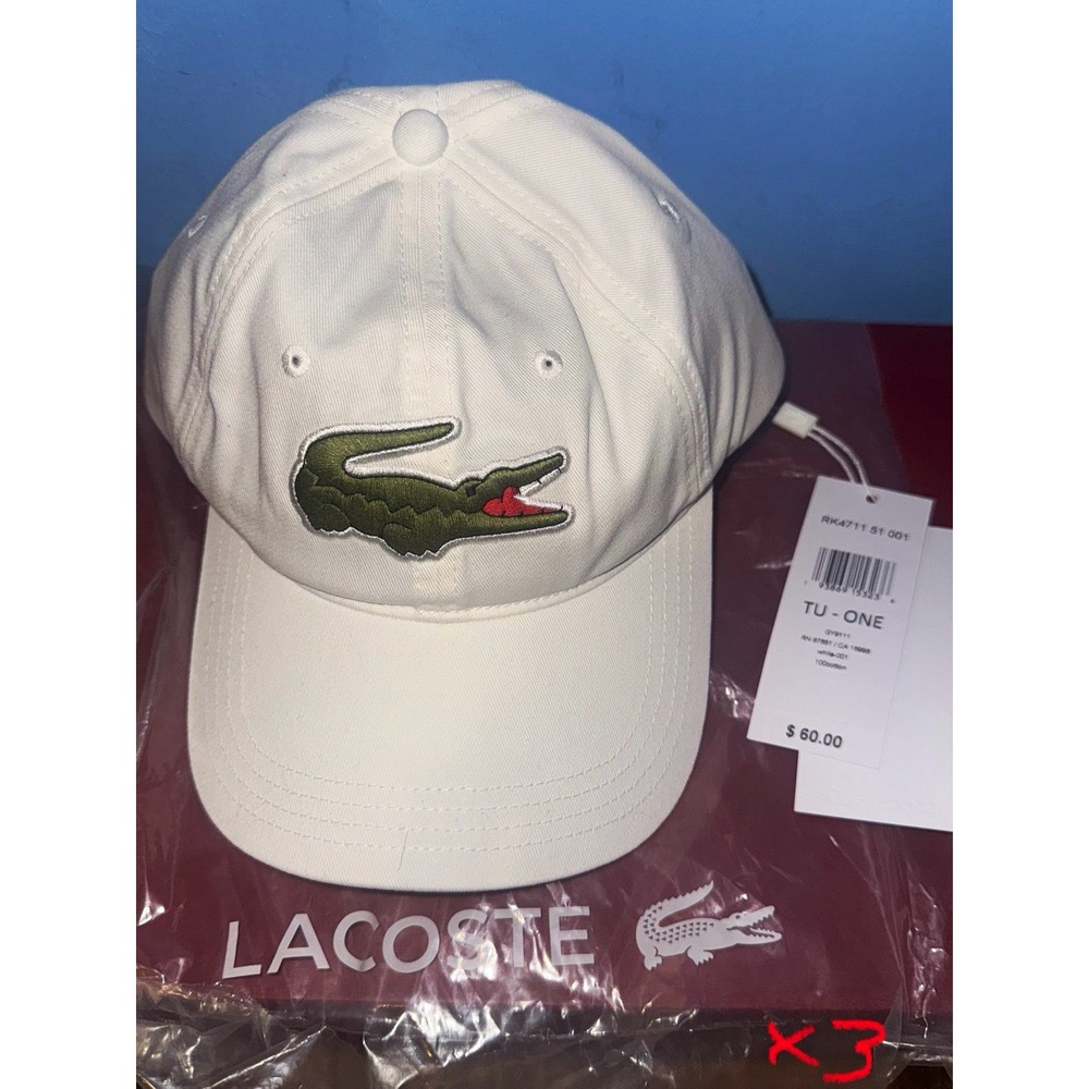 Lacoste White Crocodile Logo Baseball Cap Hat Mens Adjustable RK4711 51 001 OS